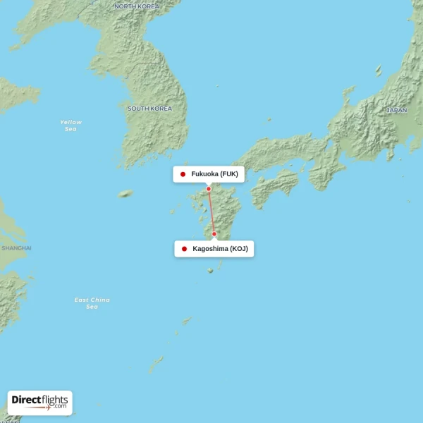Fukuoka - Kagoshima direct flight map