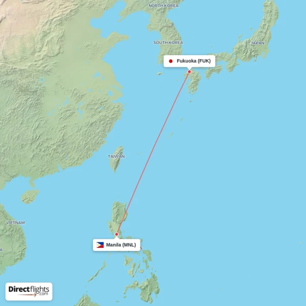 Fukuoka - Manila direct flight map
