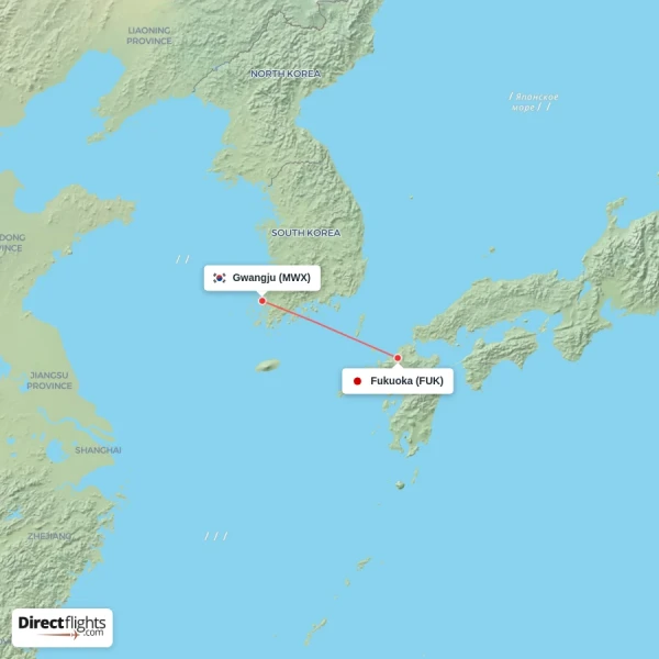 Fukuoka - Gwangju direct flight map