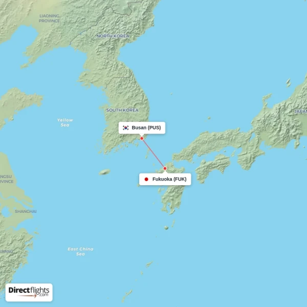 Fukuoka - Busan direct flight map