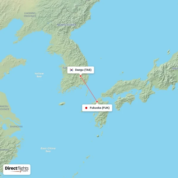 Fukuoka - Daegu direct flight map