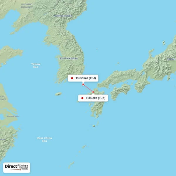Fukuoka - Tsushima direct flight map