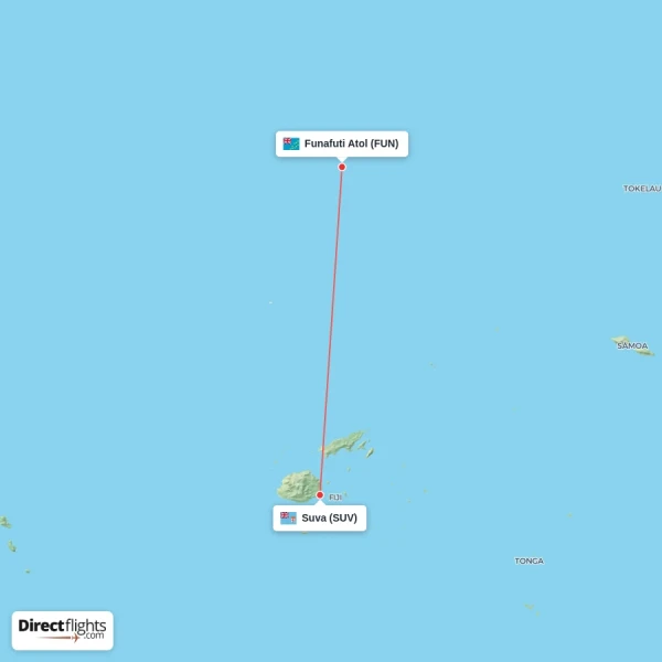 Funafuti Atol - Suva direct flight map