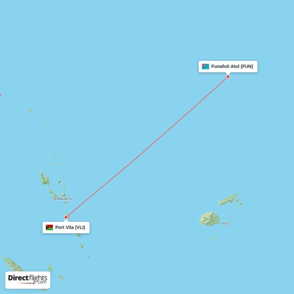 Funafuti Atol - Port Vila direct flight map