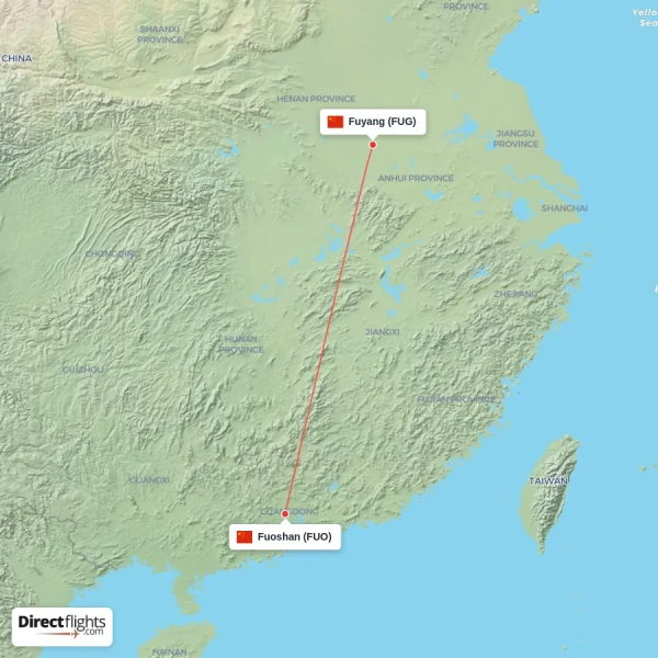 Fuoshan - Fuyang direct flight map