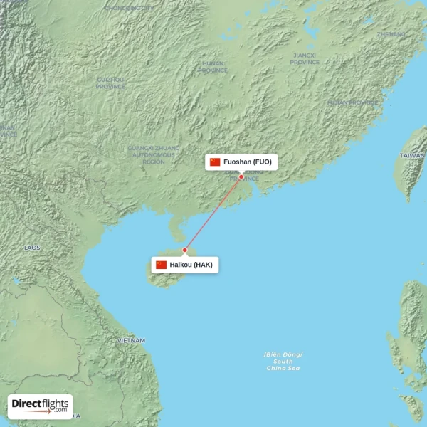 Fuoshan - Haikou direct flight map