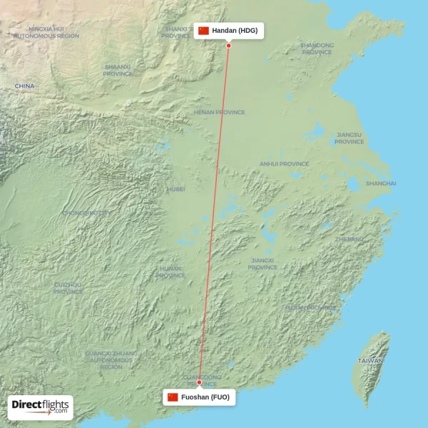 Fuoshan - Handan direct flight map