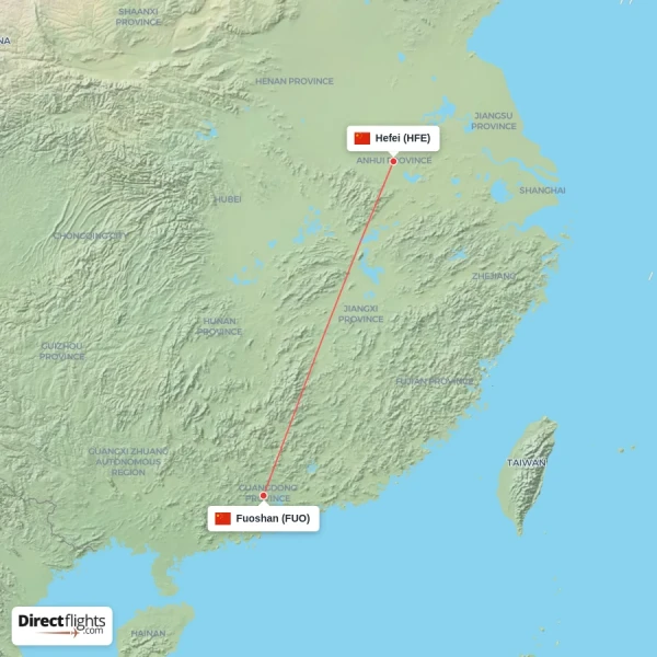 Fuoshan - Hefei direct flight map