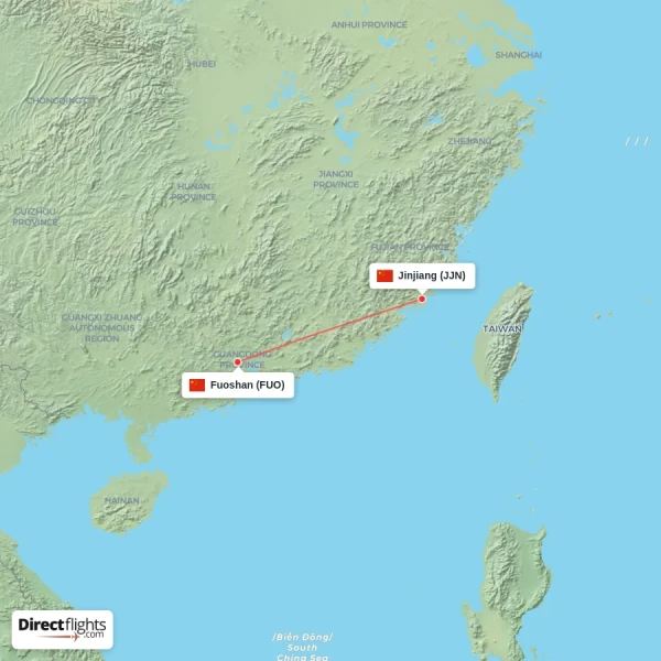 Fuoshan - Jinjiang direct flight map