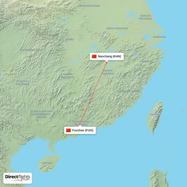 Fuoshan - Nanchang direct flight map