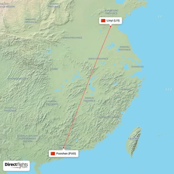 Fuoshan - Linyi direct flight map