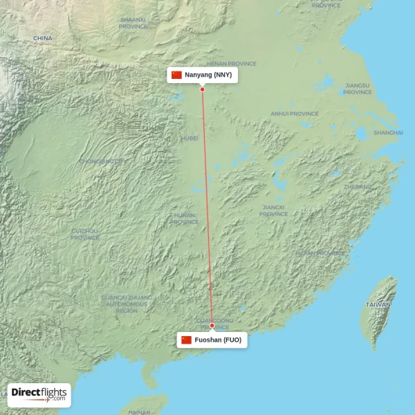 Fuoshan - Nanyang direct flight map