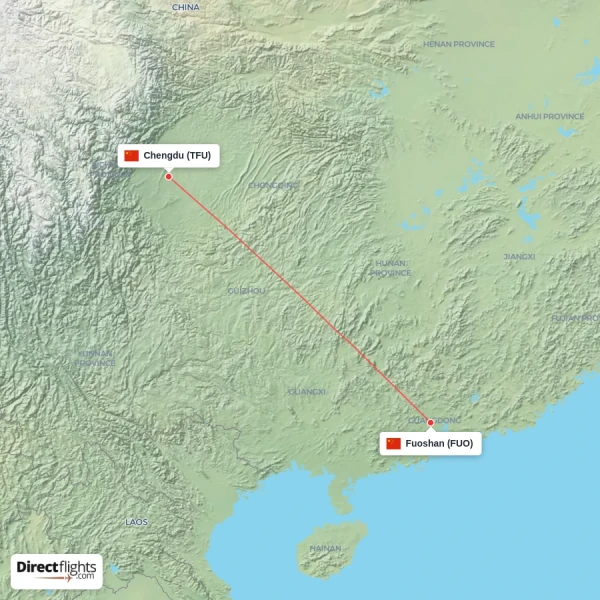 Fuoshan - Chengdu direct flight map