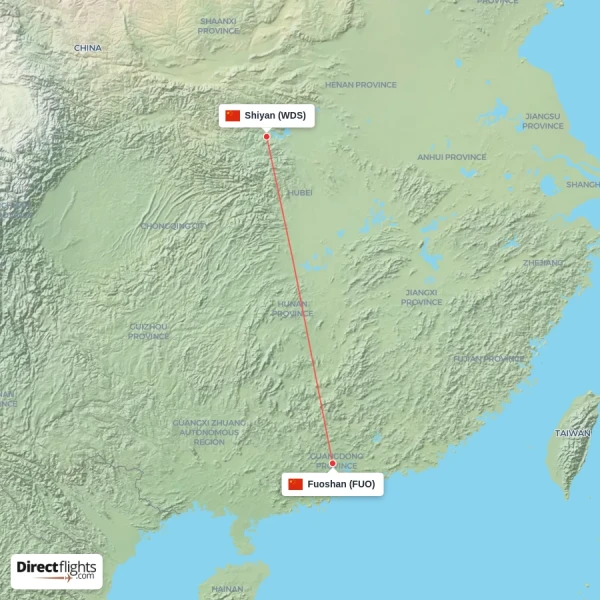 Fuoshan - Shiyan direct flight map