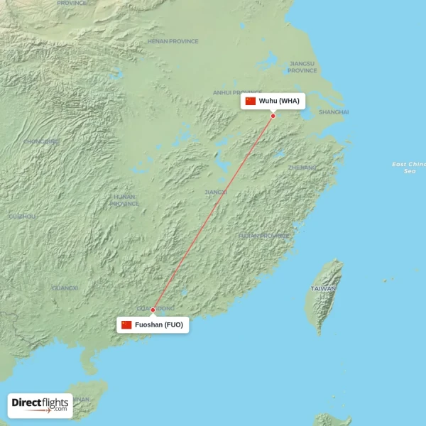 Fuoshan - Wuhu direct flight map