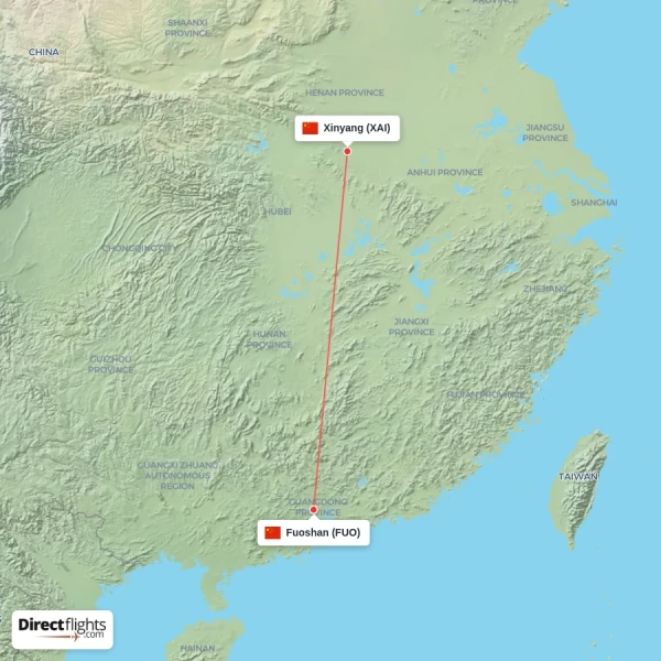 Fuoshan - Xinyang direct flight map