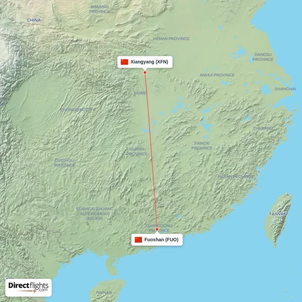 Fuoshan - Xiangyang direct flight map