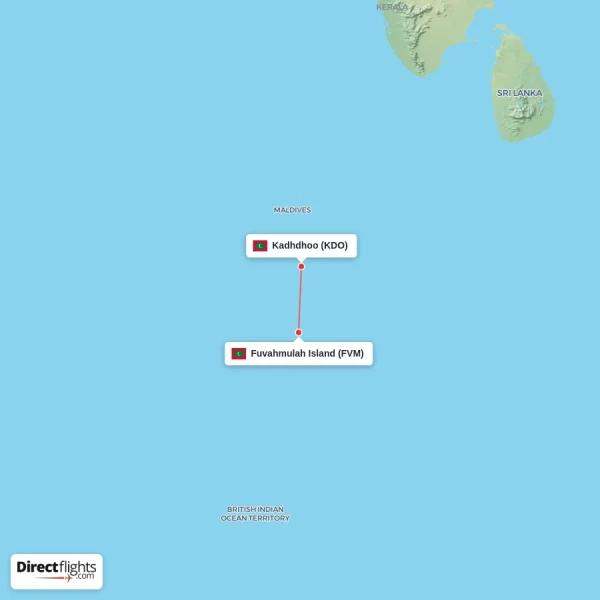 Fuvahmulah Island - Kadhdhoo direct flight map