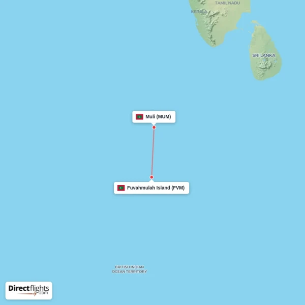 Fuvahmulah Island - Muli direct flight map
