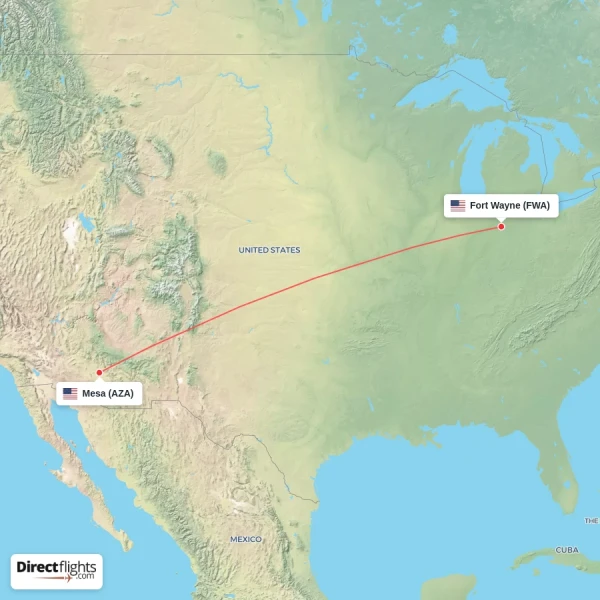 Fort Wayne - Mesa direct flight map