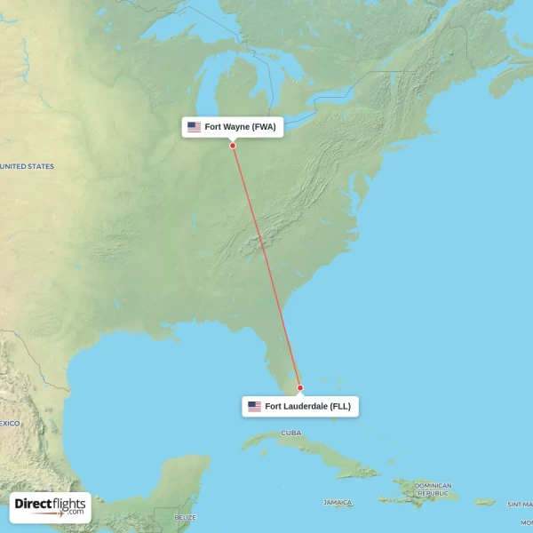 Fort Wayne - Fort Lauderdale direct flight map
