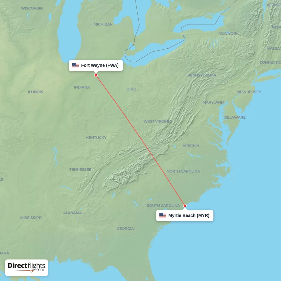 FWA - MYR route map