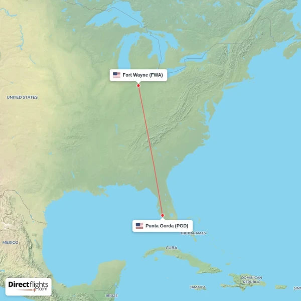 Fort Wayne - Punta Gorda direct flight map