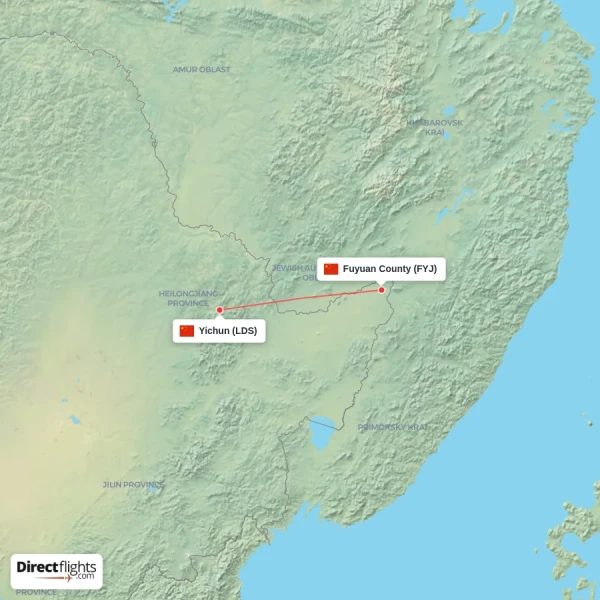 Fuyuan County - Yichun direct flight map