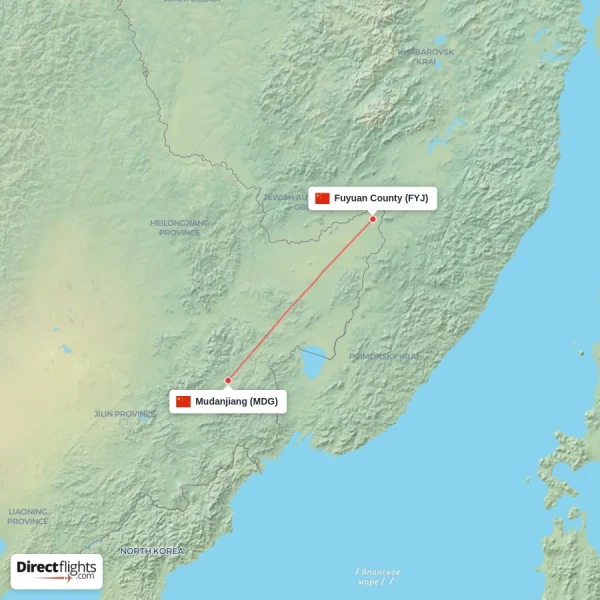 Fuyuan County - Mudanjiang direct flight map