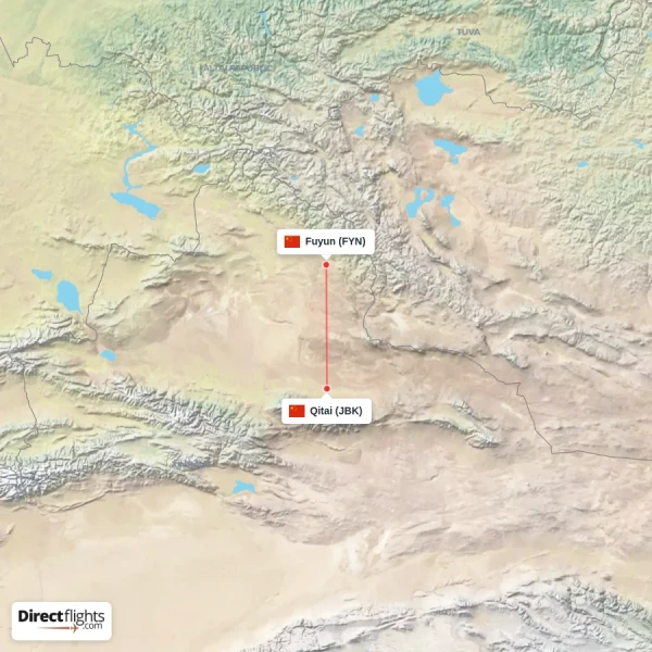 Fuyun - Qitai direct flight map