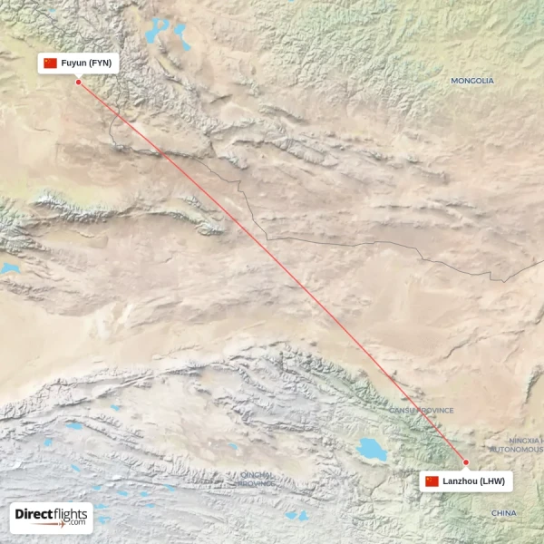 Fuyun - Lanzhou direct flight map