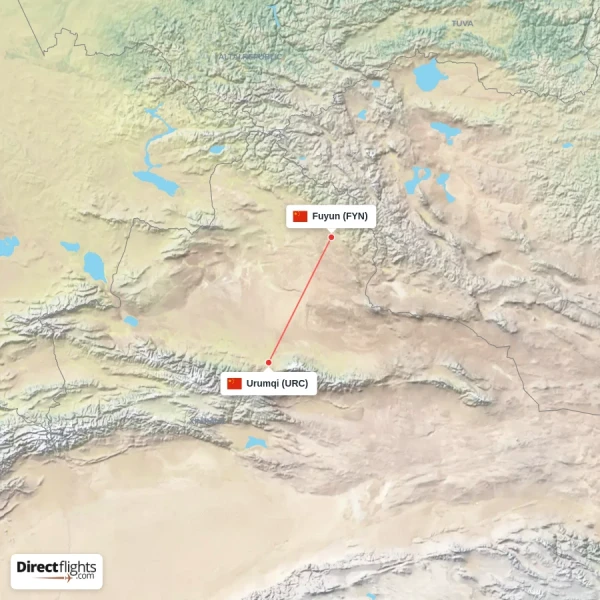 Fuyun - Urumqi direct flight map