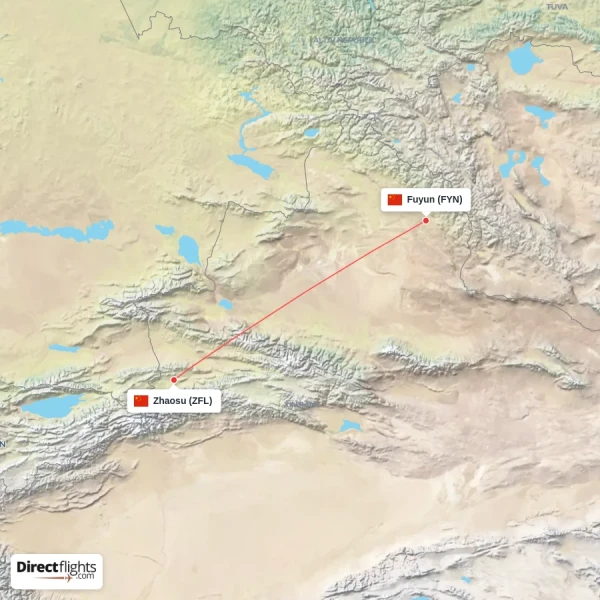 Fuyun - Zhaosu direct flight map