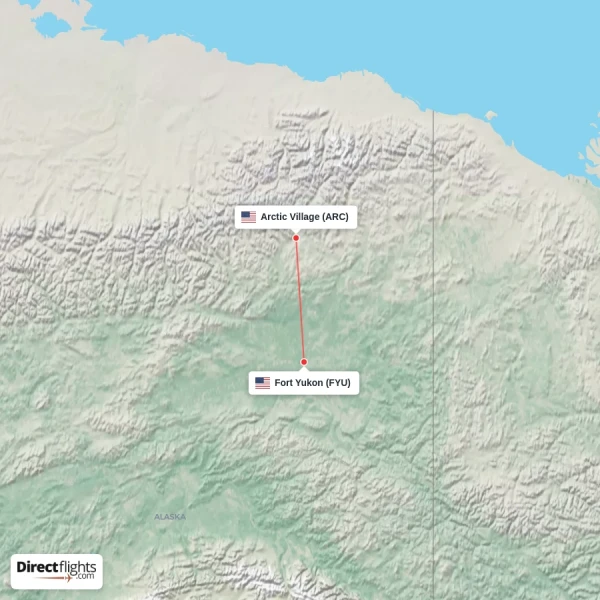 Fort Yukon - Arctic Village direct flight map