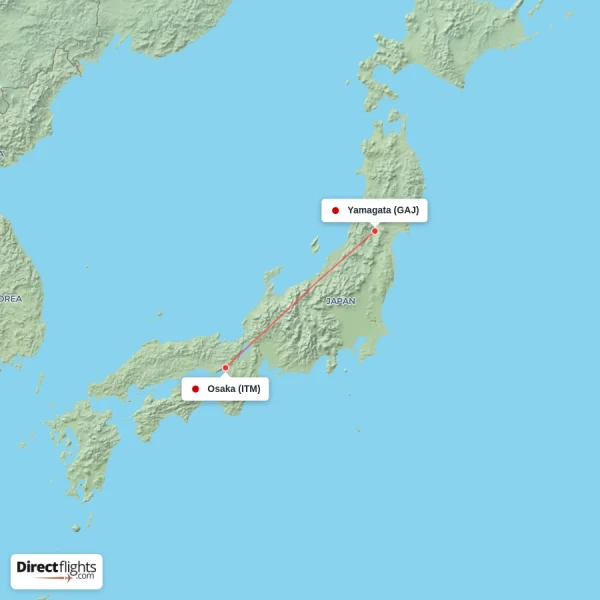 Yamagata - Osaka direct flight map