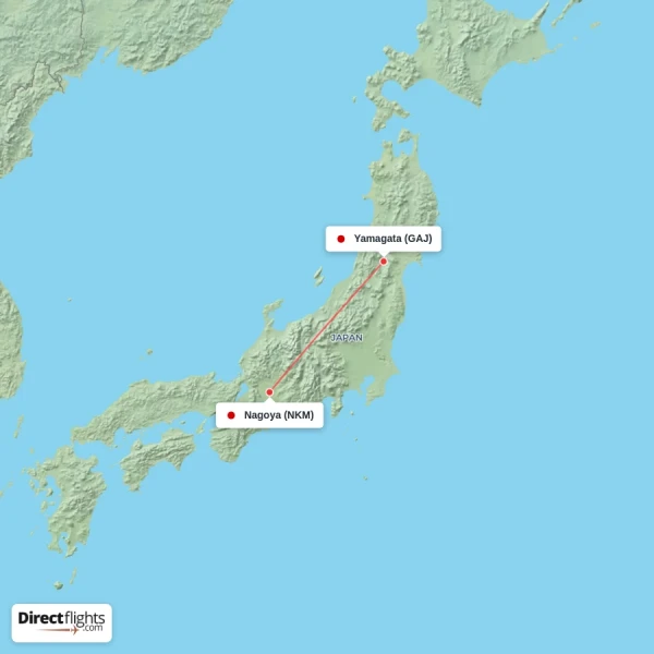 Yamagata - Nagoya direct flight map