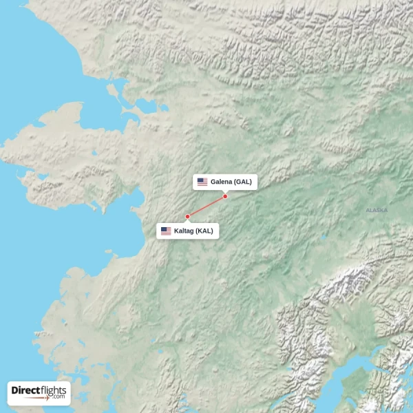 Galena - Kaltag direct flight map