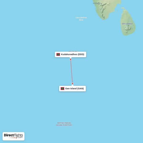 Gan Island - Kudahuvadhoo direct flight map