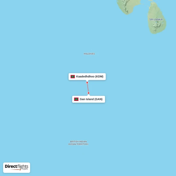 Gan Island - Kaadedhdhoo direct flight map