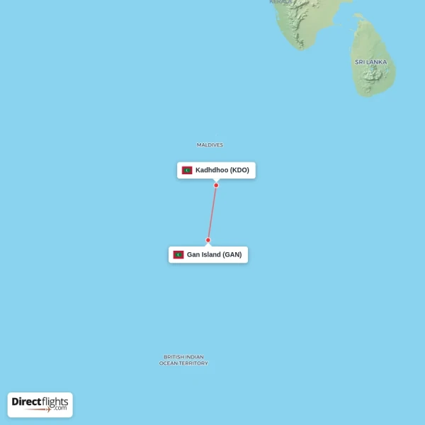 Gan Island - Kadhdhoo direct flight map