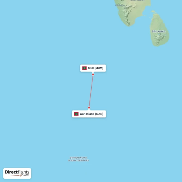 Gan Island - Muli direct flight map