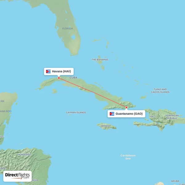Guantanamo - Havana direct flight map