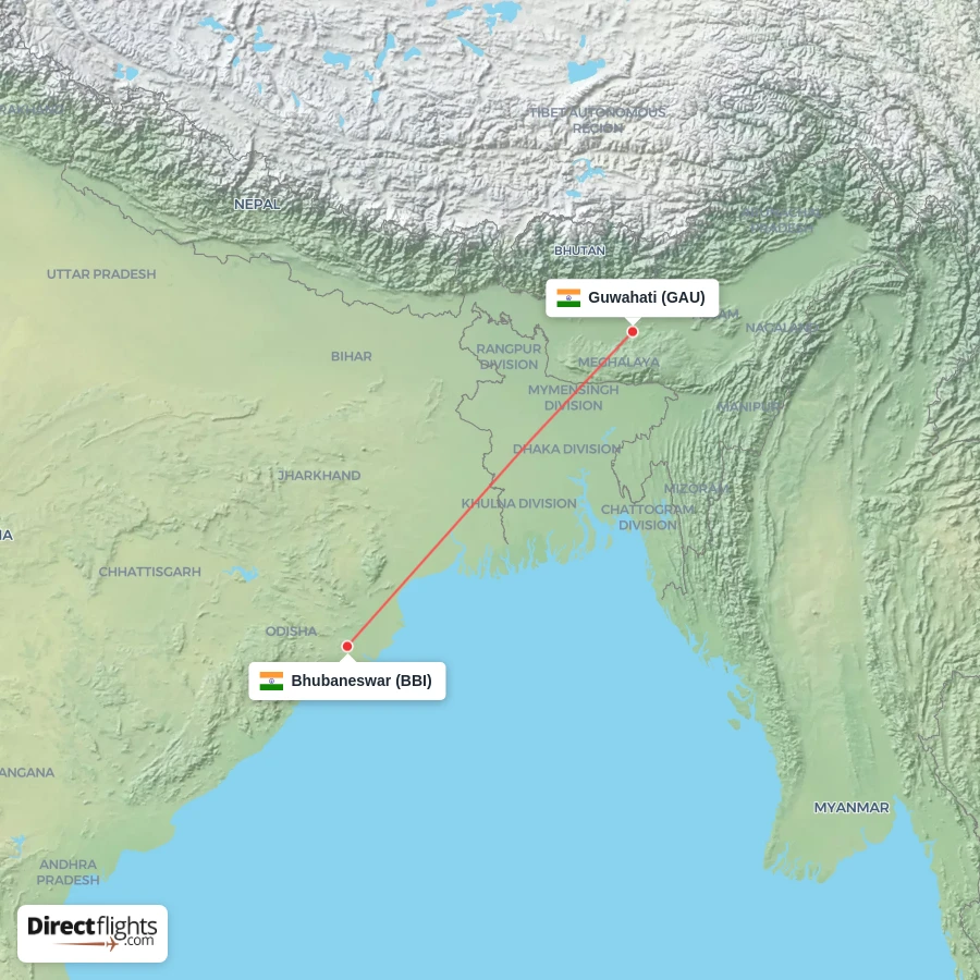 GAU - BBI route map