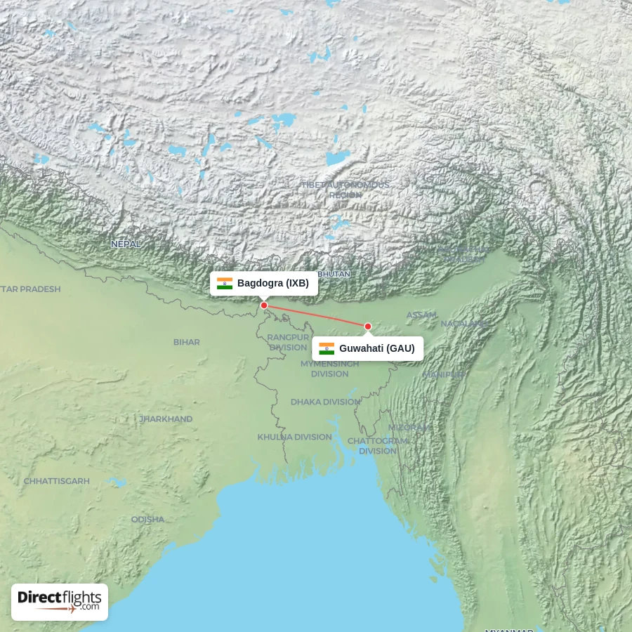 GAU - IXB route map