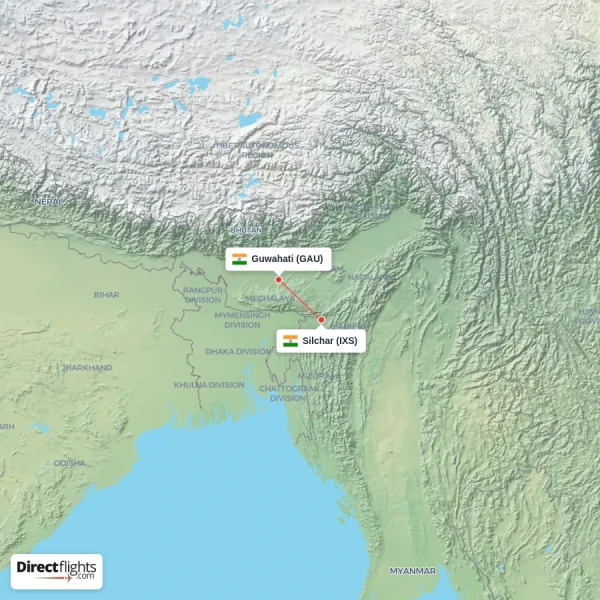 Guwahati - Silchar direct flight map