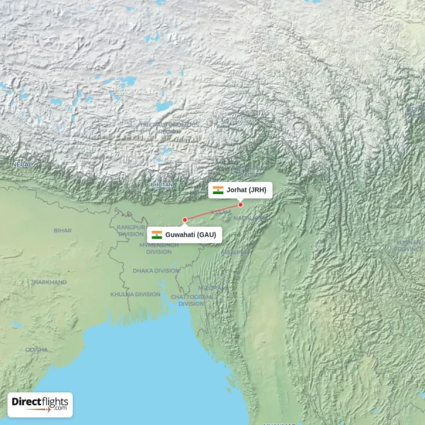 Guwahati - Jorhat direct flight map