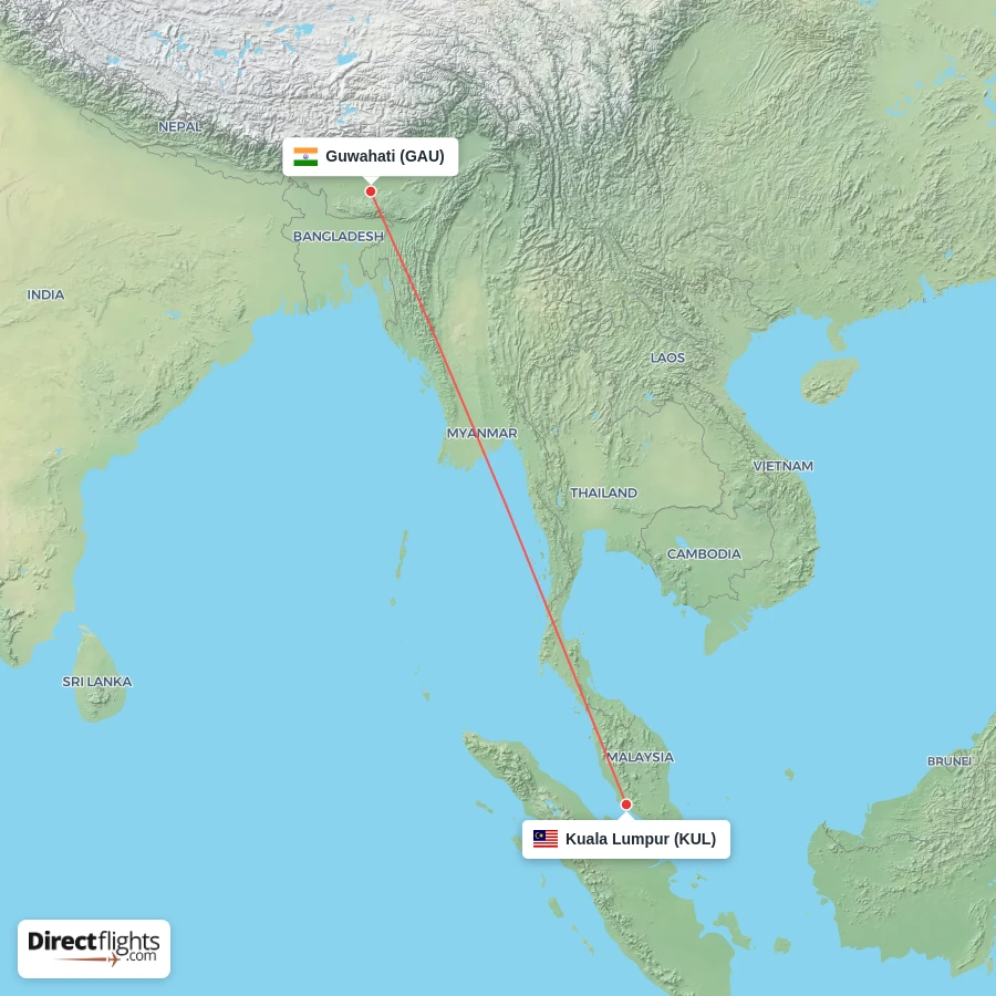 GAU - KUL route map
