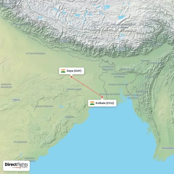 Gaya - Kolkata direct flight map