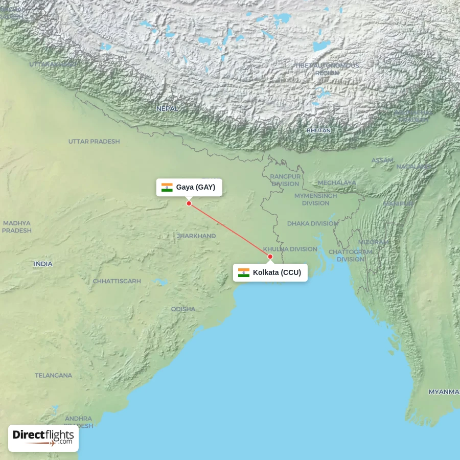 GAY - CCU route map