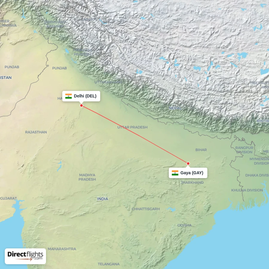 GAY - DEL route map